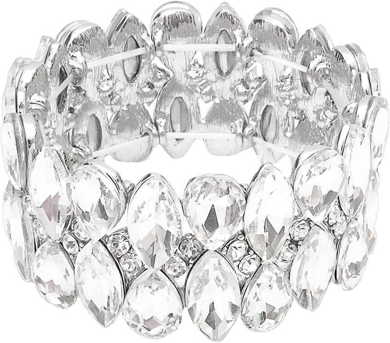 chaoyite Store Women's Statement Stretch Bangle Wide Teardrop Marquise-Shape Crystal Elastic Bracelet Art Deco Bridal Jewelry - Image 1
